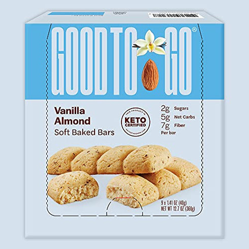 GOOD TO GO Soft Baked Bars Vanilla Almond, 9 Pack - gluten-free, Keto Certified, Paleo Friendly, Low Carb Snacks