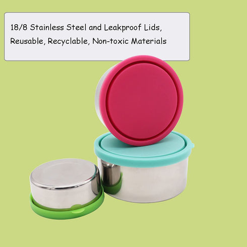 Ksooly 18/8 Stainless Steel Food Storage Containers with Leakproof Lids | Metal Snack Containers (5oz, 8oz, 16oz), Set of 3 | Easy to Open, Durable, for Snacks, Lunches, Sauces