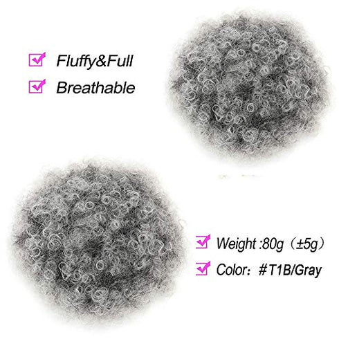 THEMIS HAIR Afro Puff Drawstring Ponytail For Black Women , High Puff Drawstring Short Ponytail Bun For Natural Hair , Afro Kinky Curly Ponytail Hairpieces With Clip In Color Smoky Gray