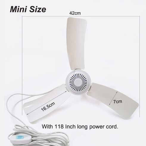 Mini Portable Ceiling Fan Hanging Personal Fans 110V Wall Plug Electric Mute Energy-Saving Fans Bedroom Breeze Gazebo Fan Attic Basement