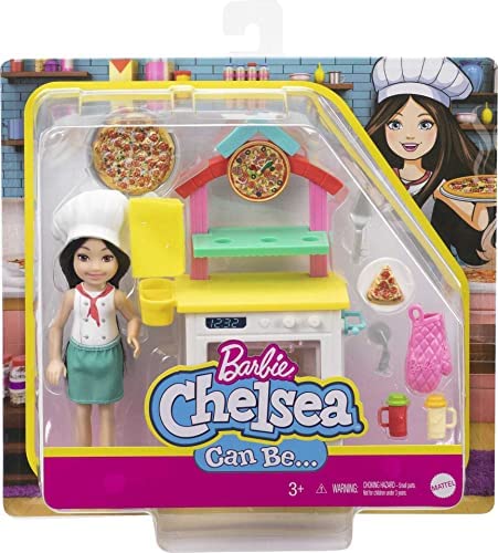 Barbie Chelsea Can Be Pizza Chef Playset with Brunette Chelsea Doll (6-in), Pizza Oven, 2 Spice Shakers, Pizza Pan & More, Great Gift for Ages 3 Years Old & Up , White