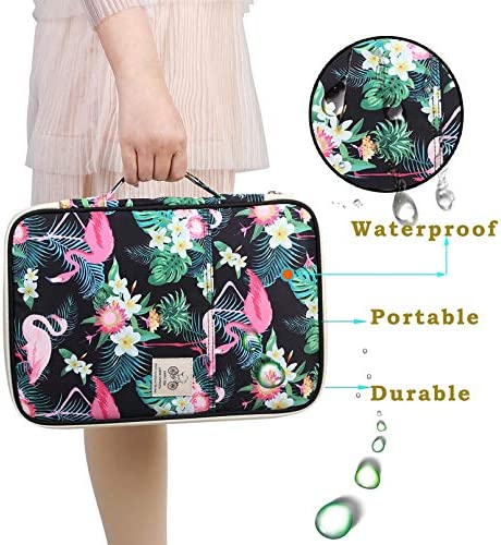 JAKAGO Travel Portfolio Organizer Waterproof A4 Document Bag Multifunctional Travel Note Pouch Zippered Carrying Case for Notebook, Ipad, Journals, Sketch Books (Flamingo)