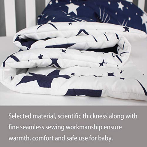 Belsden Ultra Soft Star Baby Comforter, Cozy Breathable Lightweight Crib Quilt for Boys Girls, 34" x 44" Nursery Bedding Baby Toddler Quilted Blanket, Duvet Insert, Space Star Navy Blue