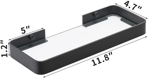 Bathroom Shelves Rectangular Tempered Glass Bathroom Shelf Wall Mounted, with Aluminum Frame, Shower Storage Organizer (12 inch, Matte Black)