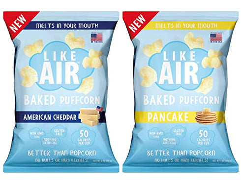 Like Air Baked Puffcorn (Combo Pack: Cheddar & Pancake) | 2 Large Multi-Serve Bags | 50 Calories Per Cup | Gluten Free | Nothing Artificial