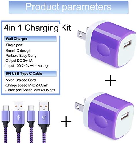 Fast Charging USB Type C Wall Charger for Samsung Galaxy Note 20/10, S22 S21 S20 FE/Ultra 5G S20+ S10 A51 A71 A11 A01 A21 A20 A50, 5V/1A Single Power Adapter Charger Block Cube 6ft USB C Cable, 2Pack