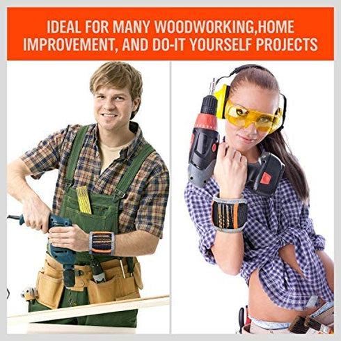 HORUSDY Magnetic Wristband, for Dad, with Strong Magnets for Holding Screws, Nails, Drilling Bits, Tool Gift for Men