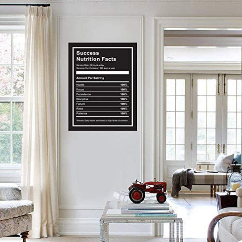 Success Nutrition Facts Canvas Art -Motivational Inspirational Entrepreneur Quotes Poster Print -Modern Picture Painting Framed for Living Room Office Wall Decor-12" x 16"