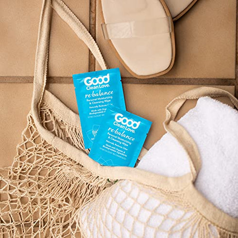 Good Clean Love Rebalance Personal Moisturizing & Cleansing Wipes, Naturally Reduces Odor & Supports Vaginal Health, pH-Balanced Feminine Hygiene Product, 24 Wipes