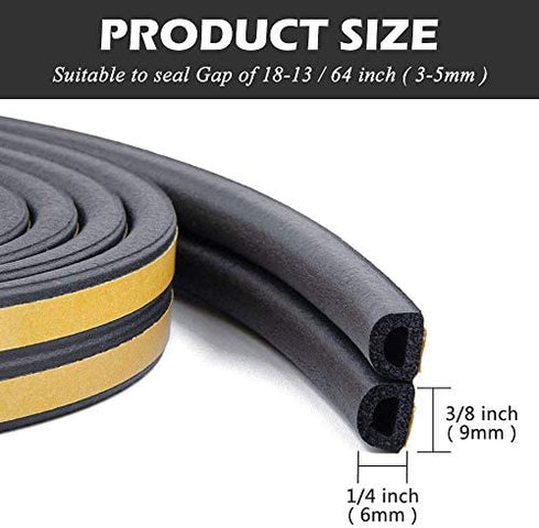 33Feet Long Weather Stripping for Door,Insulation Weatherproof Doors and Windows Seal Strip,Collision Avoidance Rubber Self-Adhesive Weatherstrip,(2 Rolls,16.5Ft/10m Each,Black)