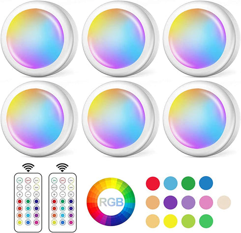 13 Color LED Puck Lights with Remote Control, Wireless Under Cabinet Lighting, Battery Powered Lights, Stick on Lights, Color Changing Lights with Dimmer and Timer, AA Battery Operated Closet Light