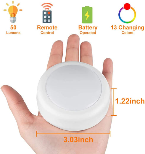 13 Color LED Puck Lights with Remote Control, Wireless Under Cabinet Lighting, Battery Powered Lights, Stick on Lights, Color Changing Lights with Dimmer and Timer, AA Battery Operated Closet Light