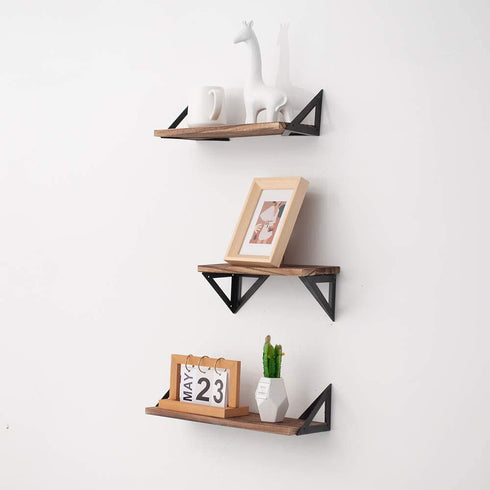 AZL1 Life Concept, Rustic Set of 3 Decorative Floating Mounted Wall Shelves Ledge Perfect for Home D©cor, Trophy Display, Photo Frames in Study Living Room Bathroom Kitchen office, Natural Wood