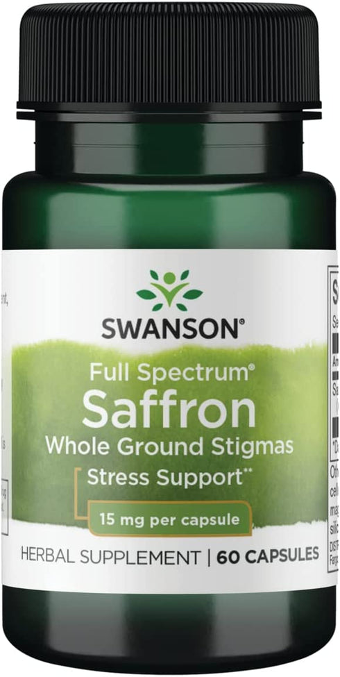 Swanson Full Spectrum Saffron (Whole Ground Stigmas)-Herbal Supplement Promoting Natural Mood Support & Stress Management - Organic Spanish Saffron Supplement-(60 Veggie Capsules, 15mg Each)