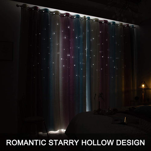 Decdeal Star Curtains Stars Blackout Curtains for Kids Girls Bedroom Living Room Colorful Double Layer Star Window Curtains, 1 Panel