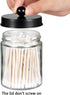 4 Pack Apothecary Jars Bathroom Vanity Storage Organizer Set -Countertop Canister with Stainless Steel Lids &Cute Stickers - Qtip Dispenser Holder for Qtips,Cotton Swabs,Makeup Sponges(Black)