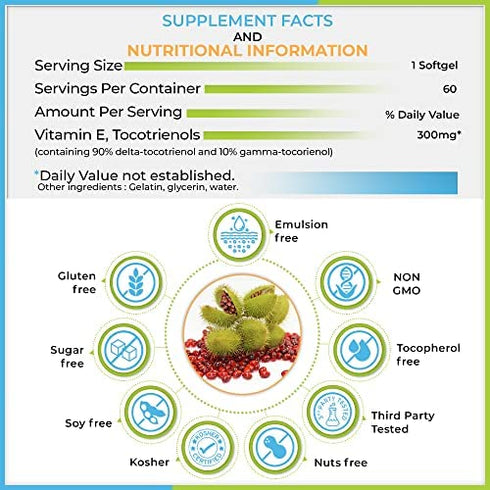 WELLNESS EXTRACT E Annatto Tocotrienols Deltagold 300mg, Vitamin E Tocotrienols Supplements 60 Softgel Capsules, Tocopherol Free, Supports Immune Health & Antioxidant Health (90% Delta & 10% Gamma)