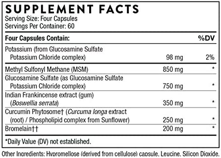 Thorne Joint Support Nutrients - Glucosamine and MSM with Curcumin, Bromelain, and Boswellia for Joint Support - 240 Capsules