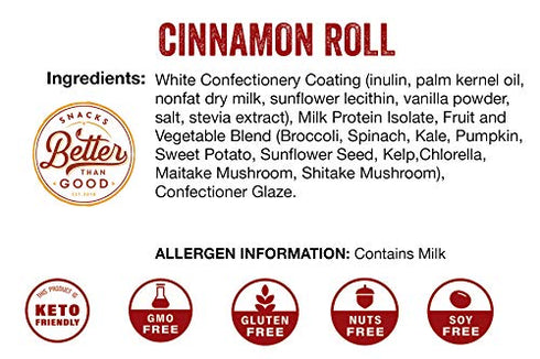 Better Than Good Sweet Keto, Gluten-Free Cinnamon Roll Crunch Protein Puffs (8oz Bag) - Paleo, Low Sugar, Low Calorie, Diabetic Friendly Snacks | 10g Protein & 2 Servings of Fruits & Veggies