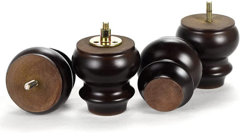 Wooden Round Gourd Furniture Legs 3 Inch Set of 4 Mid-Century Modern Sofa Couch Chair Armchair Night Stand Recliner Dresser Cabinet Feet Legs with Pre-Drilled Bolts (3" / 8cm, Walnut)