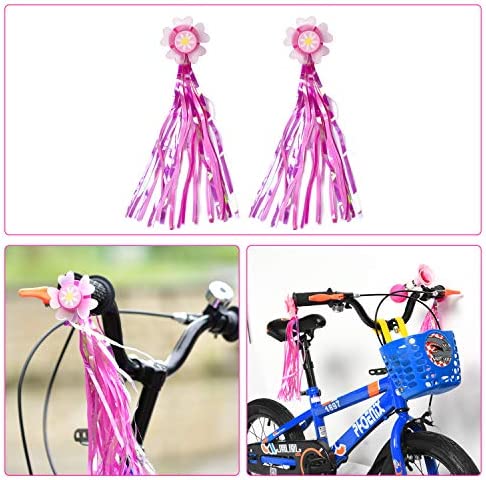 Kids Bike Horn, Children Bicycle Bell with 2 Pack Bike Handle Streamers Bike Accessories for Girls or Boys (Pink)