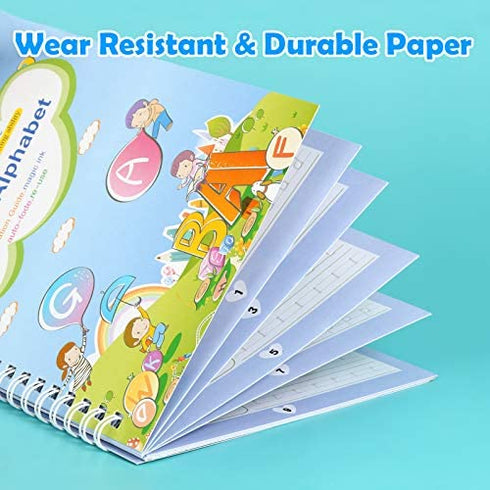 Magic Copy Practice Book Copybook Letters Set 4 Pack with Pens Refills English Cursive Calligraphy Reusable for Kids Kindergarten Preschool 1st 3rd Grade Toddlers Age 3 4 5 6 7 8 English