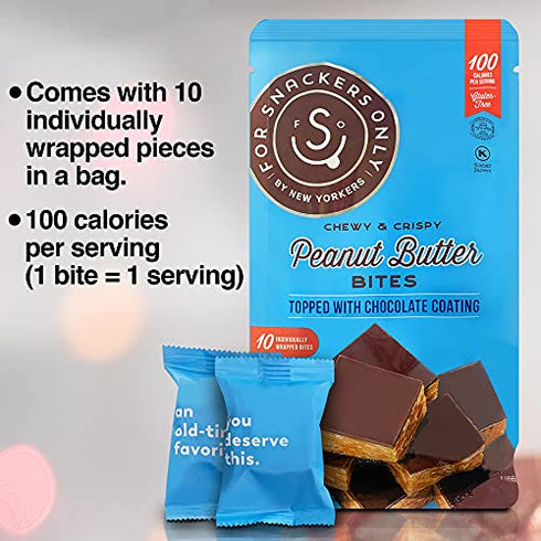 Peanut Butter Bites Topped with Chocolate Coating - Gluten Free - Vegan Friendly - Non Dairy Kosher Pareve - 100 Calorie Snack - 10 Individually Wrapped Pieces in a Bag - For Snackers Only