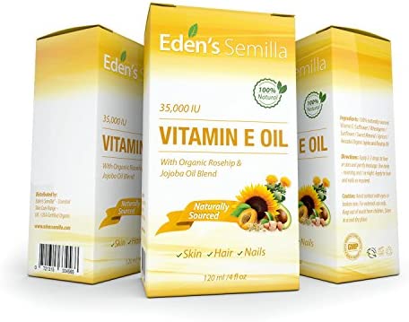 100% Plant Extract Vitamin E Oil 35,000 IU + Organic Rosehip & Jojoba Blend - 4 OZ Bottle. FAST Absorbing Skin Protection For Face & Body. Pure Ingredients - Ideal For Sensitive Skin - Use Daily