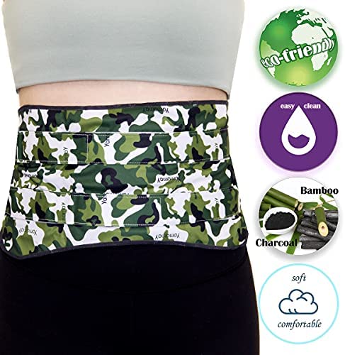Castor Oil Pack - Organic Charcoal Bamboo Compress designed with the ultimate comfort in mind! Adjustable straps means no elastics digging or pinching. Liver detox, constipation and more Camo OSFM