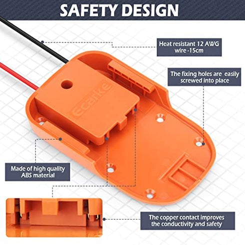 Ecarke Power Wheels Battery Adapter for Ridgid AEG 18V Hyper li-ion Battery DIY Dock Power Connector Battery Converter 12 Gauge Robotics for RC Toy Car Truck,e-Bike?with Wire Terminals?
