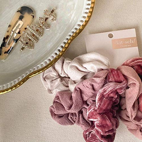 Kitsch Velvet Scrunchies for Hair | Hair Scrunchies for Women | Holiday Gift Scrunchy Hair Bands | 5 Pack (Blush/Mauve)