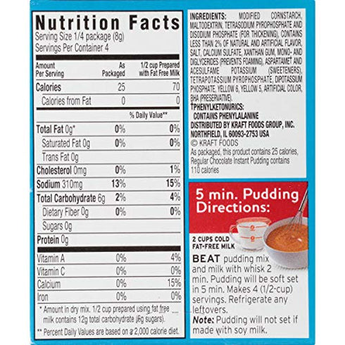 Jell-O Instant Butterscotch Sugar-Free Fat Free Pudding & Pie Filling (1 oz Boxes, Pack of 6)