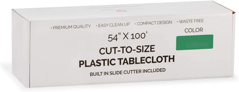 Exquisite 54 Inch X 100 Feet Emerald Green Plastic Table Cover Roll in A Cut - to - Size Box with Convenient Slide Cutter. Cuts Up to 12 Rectangle 8 Feet Plastic Disposable Tablecloths