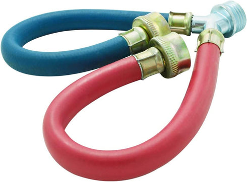 Rubber Washing Machine Y Mixer Hose Connector, Hot and Cold Color Coded, 3/4" Fittings, 1 ft (12") Length