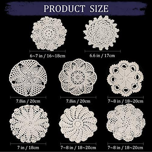Chuangdi 8 Pieces 6 to 8 Inch Cotton Lace Doilies Crochet Handmade Lace Coasters Round Lace Placemat Rustic Table Doilies Decors for Kitchen Dining Room Party Dressers Dream Catcher Decoration, Beige