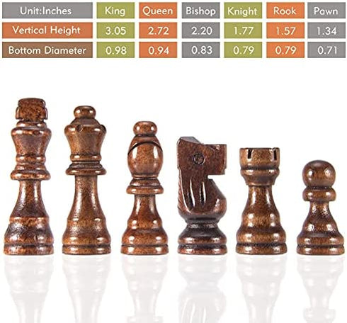AMEROUS Wooden Chess Pieces Only, 32 Pieses Standard Tournamen Staunton Wood Chessmen - 3.05" King / Storage Bag / Gift Package, Chess Game Pawns for Chessboard, Replacement of Missing Pieces