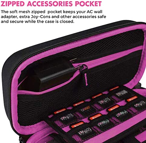 TAKECASE Carrying Case Compatible with Nintendo Switch Lite - Includes Pouch That Fits Adapter/Charger, Accessories, and 16 Games Storage - Perfect for Travel - Pink/Black