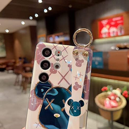 Lastma for Samsung Galaxy S21 Ultra Case Cute with Wrist Strap Kickstand S21 Ultra Case 5g Glitter Bling Cartoon IMD Soft TPU Shockproof Protective Phone Cases Cover for Girls and Women - X Bear