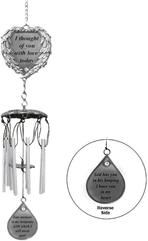 BANBERRY DESIGNS Memorial Windchimes - I Thought of You with Love Today Poem Engraved on This Wind Chime - Angel Wings Wrapped Around a Heart and Teardrop Charm - in Loving Memory Chimes