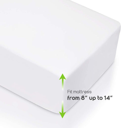Fitted Sheet- COSMOPLUS Queen Fitted Sheet Only?No Flat Sheet or Pillow Shams?,4 Way Stretch Micro-Knit,Snug Fit,Wrinkle Free,for Standard Mattress and Air Bed Mattress from 8? Up to 14?,White