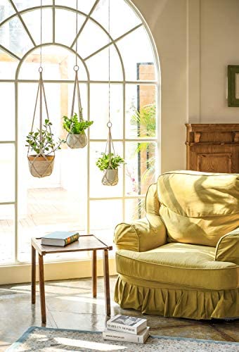 Dahey Macrame Plant Hanger Set of 3 with Hooks Indoor Hanging Planter Basket 35"/29"/23" Handmade Woven Cotton Rope Flower Pot Crochet Plant Holder Stand for Boho Home Decor No Tassels,Beige