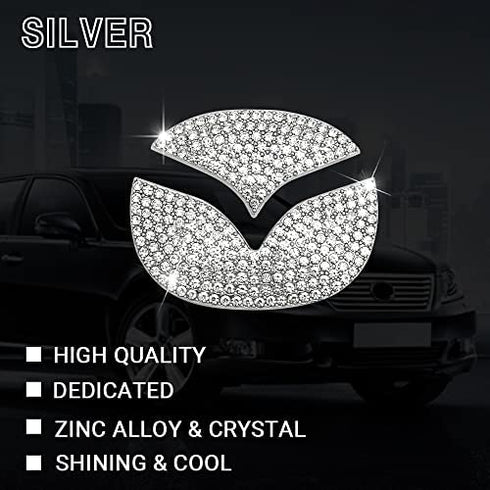 1797 for Mazda Accessories Bling Steering Wheel Emblem Logo Covers 3 6 CX5 MX-5 Miata CX9 CX7 2 CX3 Car Interior Sticker Decal for Women Crystal Silver Pack of 2