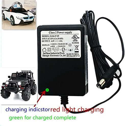6V Kids Powered Ride On Car Universal Charger with Charging Indicator-Applicable to a Variety of Children's Electric Baby Carriage Ride Toy Battery Supply Power Adapter SL06-07-09 6V=1.0A