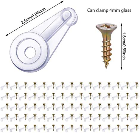 60 Pcs Glass Retainer Clips Kit with Screw,Glass Door Retainer Clips Plastic Glass Panel Clips Mirror Clips for Cabinet Door,Window Dressing Hardware?Offset 4mm