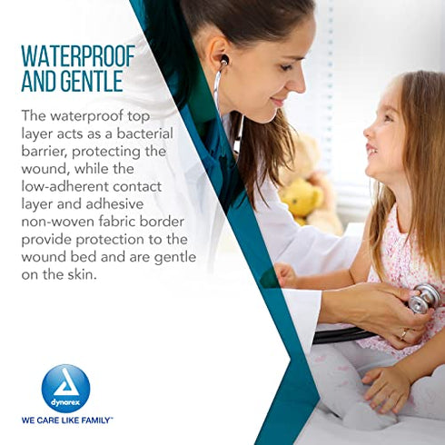 Dynarex DynaGuard Waterproof Dressings, Sterile, Four-Layer Composite Dressing, Protects and Offers Optimal Moist-Environment, Bordered - 4" x 4", 1 Box of 10 Waterproof Dressings