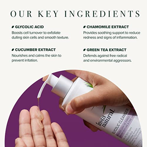 InstaNatural Glycolic Acid Cleanser, Pore Minimizer, Anti Aging & Exfoliating Face Wash for Hyperpigmentation and Acne, With Vitamin E and Lactic Acid