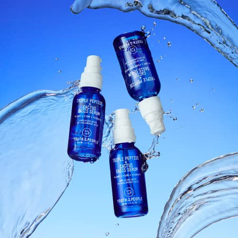 Youth To The People Triple Peptide + Cactus Oasis Face Serum - 4D Hyaluronic Acid Hydrating Serum + Skin Firming Peptides for Face & Malachite Minerals - 3-in-1 Face Tightening Facial Serum (1oz)