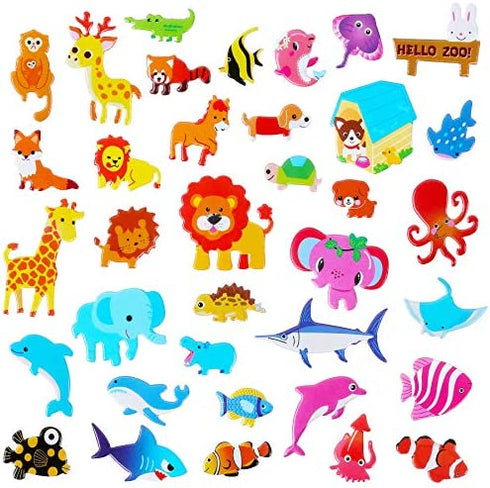 UPINS 200 Counts 3D Animal Puffy Small Stickers Sheets Bulk for Kids Toddlers, Foam Sticker Books for Kids