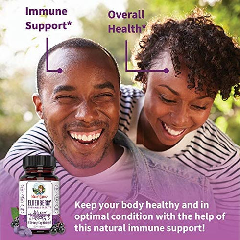Elderberry + Vitamin C Chewable Tablets by MaryRuth's | Up to 3 Month Supply | Black Elderberry for Immune Support | Sambucus Black Elderberry for Overall Health | Gluten Free | Non-GMO | 90 Servings