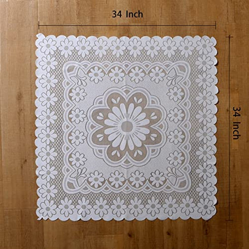 HOMECOOL Square Small Table Cloth - Ivory Crochet Tablecloth for Round Coffee Table 34 X 34 Inch - Sunflower
